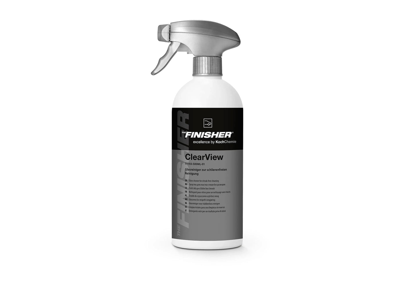 德國The Finisher ClearView玻璃清潔劑,香港現貨發售。本品為即用型玻璃清潔噴霧,能輕鬆去除油脂、指紋、道路塵埃與昆蟲殘漬。特殊配方添加光澤與平滑添加劑,使擦拭布順暢滑動,顯著減少清潔時的阻力與摩擦感,輕鬆實現無痕無紋的明亮效果。對車輛隔熱紙、感應器及防潑水塗層溫和無害。500ml容量,適用於汽車前後擋風玻璃、側窗、後視鏡,乃至家居鏡面與顯示器。香港潮濕多雨,玻璃易有水漬與油膜,本品能有效應對。