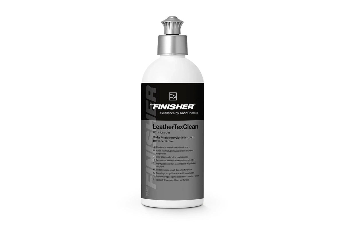 德國The Finisher LeatherTexClean皮革紡織清潔劑,香港現貨發售。本品為中性溫和配方,專為清潔表面染色平滑皮革與紡織物設計,能輕鬆去除灰塵、汗水與輕微油漬,絕不傷害皮革或紡織纖維。泡沫型設計配合泡沫噴瓶可獲得最佳清潔效果,沿縫線方向清潔能深入紋理,帶走頑固污垢。清潔後建議配合LeatherLock等皮革護理產品進行後續保養。適用於汽車座椅、方向盤、門板飾件及家居皮革製品。香港潮濕多雨,皮革內裝易沾汗水與污漬,本品能有效應對。