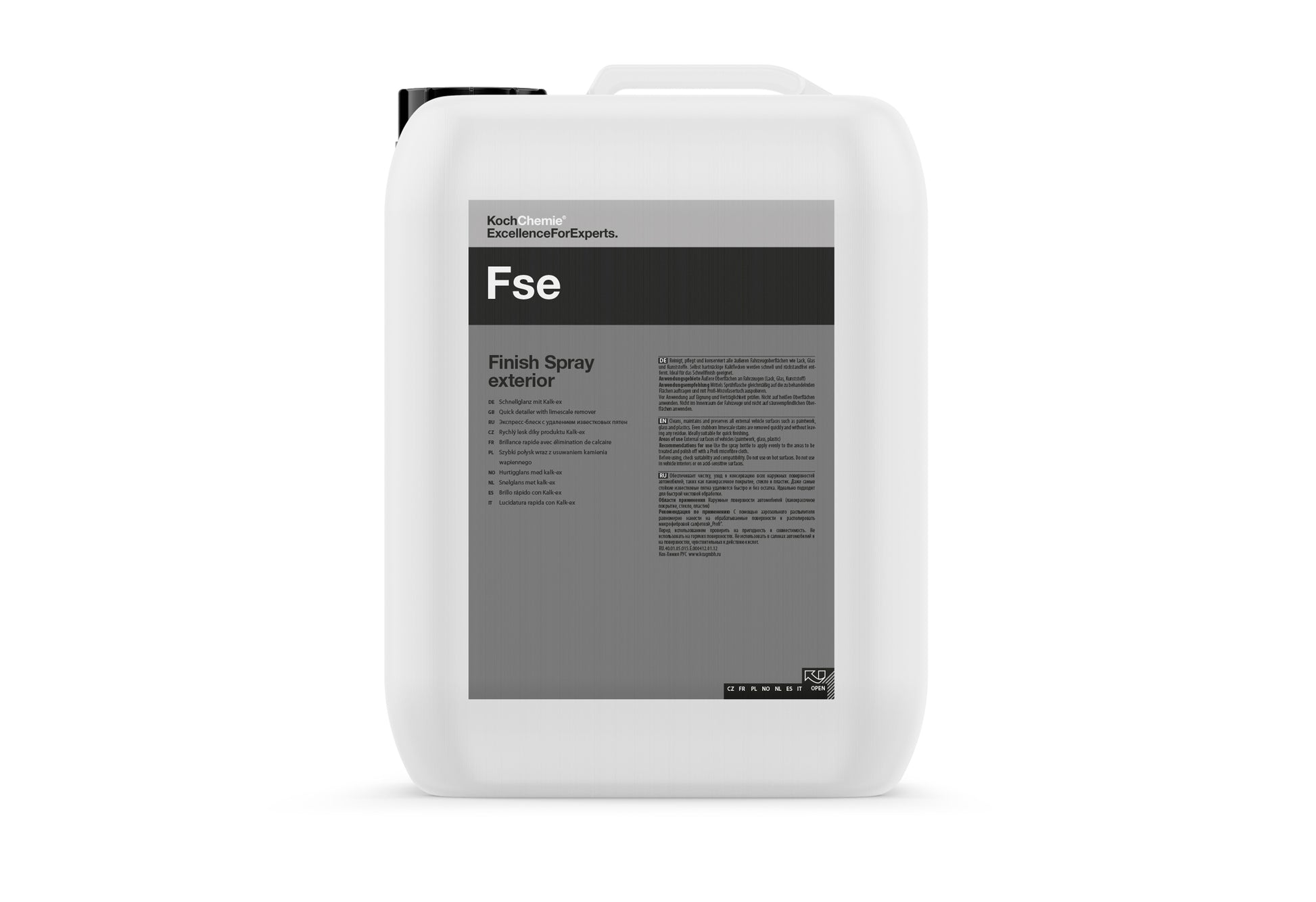 Koch Chemie Finish Spray Exterior FSE 車身除水垢護養劑 水垢去除劑 快速細節噴霧 車身護理噴霧 外部清潔噴霧 全能車身清潔 去除水漬 去除礦物沉積 去除石灰殘留 快速除水垢 清潔維護保護 一步完成 恢復色彩深度 顏色深化 無條紋高光澤 無條紋光澤 平滑表面 恢復光滑度 防止污垢附著 防塵 防污 陶瓷鍍膜維護 鍍膜養護 洗車後護理 快速保養 外部表面適用 車漆適用 玻璃適用 塑料適用 頭燈清潔 德國製 德國品牌 10公升 10L 大容量 專業店家 商業用 產品型號285010 汽車美容 汽車護理 車漆養護 車主必備 愛車護理 香港汽車用品 汽車用品推薦 香港網購 原裝正貨 正貨保證 專業汽車護理 優質汽車用品 立即選購 現貨 車友推薦 口碑推薦 值得信賴 高品質 信賴品牌 汽車護理專家 清潔護理用品 汽車精品 汽車保養品 日常維護 噴灑擦拭 微纖維布 Profi微纖維布 施工簡單 省時省力 高效清潔 卓越品質 滿意保證 安心購買 香港行貨 快速出貨 現貨供應 會員優惠 滿額免運 免費送貨 無憂購物 車身外部 漆面護理 玻璃清潔 塑料護理 多功能 高品質 有效清潔 完美搭配 