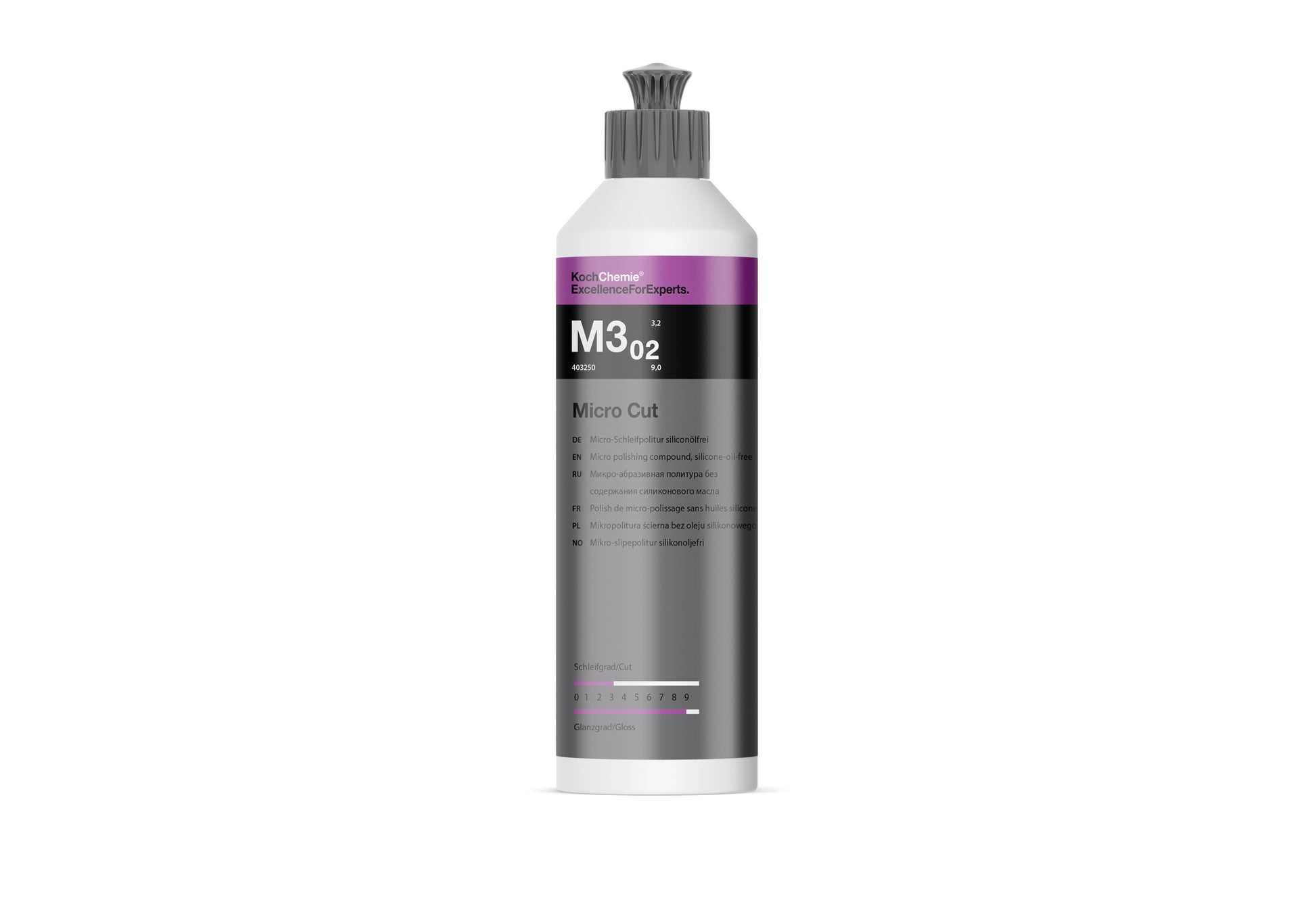 Koch Chemie Micro Cut M3.02 M302 微研磨拋光劑 微拋光劑 鏡面拋光劑 拋光劑 研磨劑 無矽油拋光劑 光澤度9.0 切削力3.2 去除3000砂紙痕 去除P3000砂紙痕 去除全像紋 去除拋光餘痕 去除細微刮痕 機械式去除 永久去除 高光澤鏡面 鏡面效果 深色漆面適用 抗刮清漆適用 汽車漆面 商用車漆面 電單車漆面 機器拋光 強制旋轉偏心拋光機 旋轉拋光機 Micro Cut Pad Profi微纖維布 無鏈縫 超聲波切割 氧化鋁研磨 Daimler認證 德國製 1公升裝 1L 產品型號403001 專業汽車美容 汽車美容 汽車護理 車漆養護 車主必備 愛車護理 香港汽車用品 汽車用品推薦 香港網購 原裝正貨 正貨保證 漆面研磨 車漆翻新 最終拋光 鏡面處理 拋光程序 專業汽車護理 優質汽車用品 立即選購 現貨 車友推薦 口碑推薦 值得信賴 高品質 信賴品牌 汽車護理專家 清潔護理用品 汽車精品 汽車保養品 漆面拋光 車漆修復 拋光劑推薦 汽車拋光 專業級拋光 漆面養護 拋光墊 重塗層修復 車漆光澤 車漆亮度 噴漆表面 車身美容 車輛保養 車漆清潔 車漆深層清潔 拋光餘痕 漆面缺