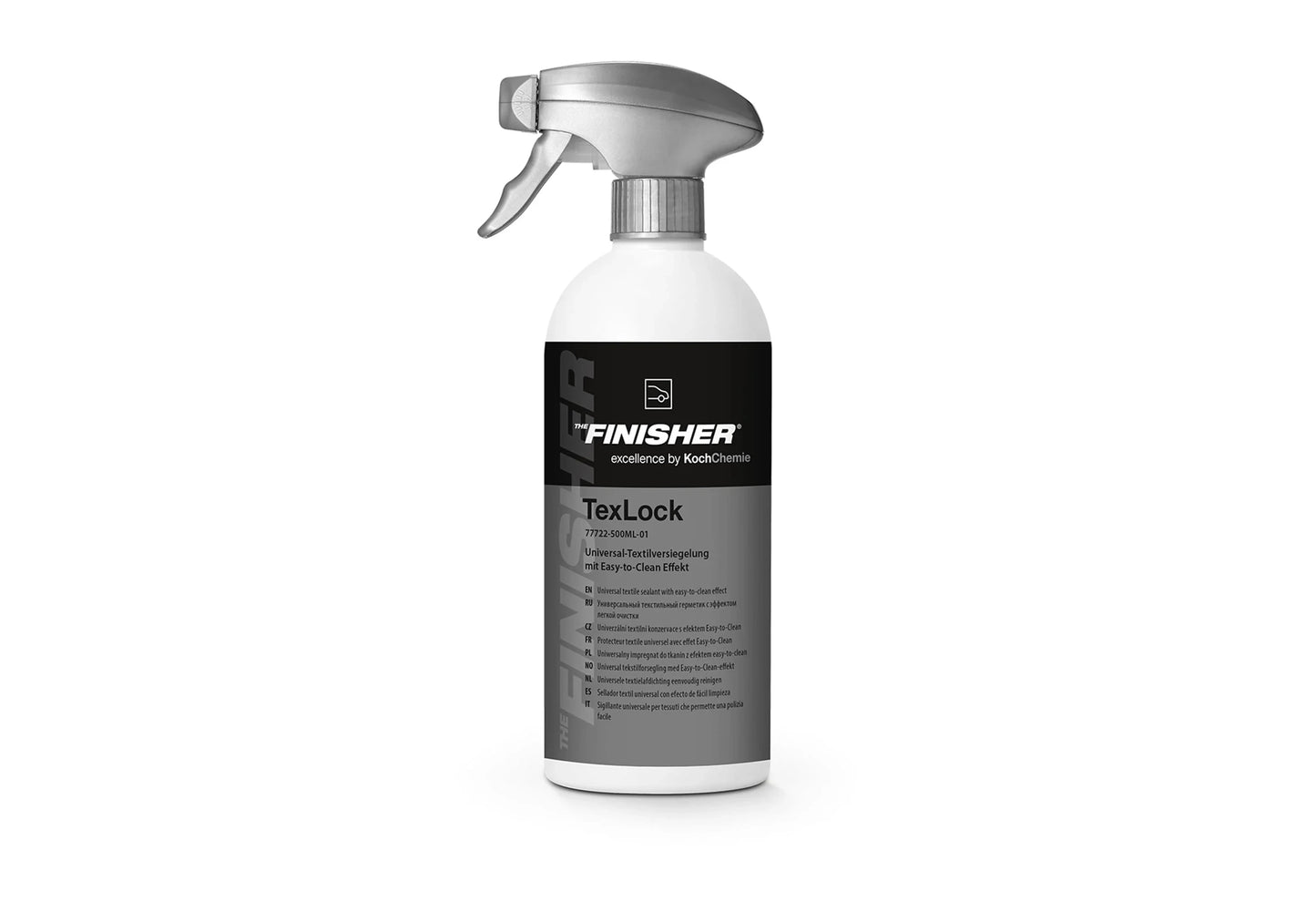 德國Koch-Chemie TexLock紡織物抗水鍍膜劑，香港現貨發售。本品為高效能紡織品鍍膜保護劑，專為保護座椅紡織物與開篷車車頂等各類紡織材質設計。水性配方能有效抵禦水漬、污垢與各種液體潑濺，形成一道看不見的保護層，且完全不會改變紡織品的原有觸感與外觀。賦予紡織品易清潔效果，使後續清潔保養更加輕鬆。適用車內織布座椅、地毯與車外開篷車頂。香港潮濕多雨，布座椅與開篷車頂易受水漬污染，本品能有效應對。